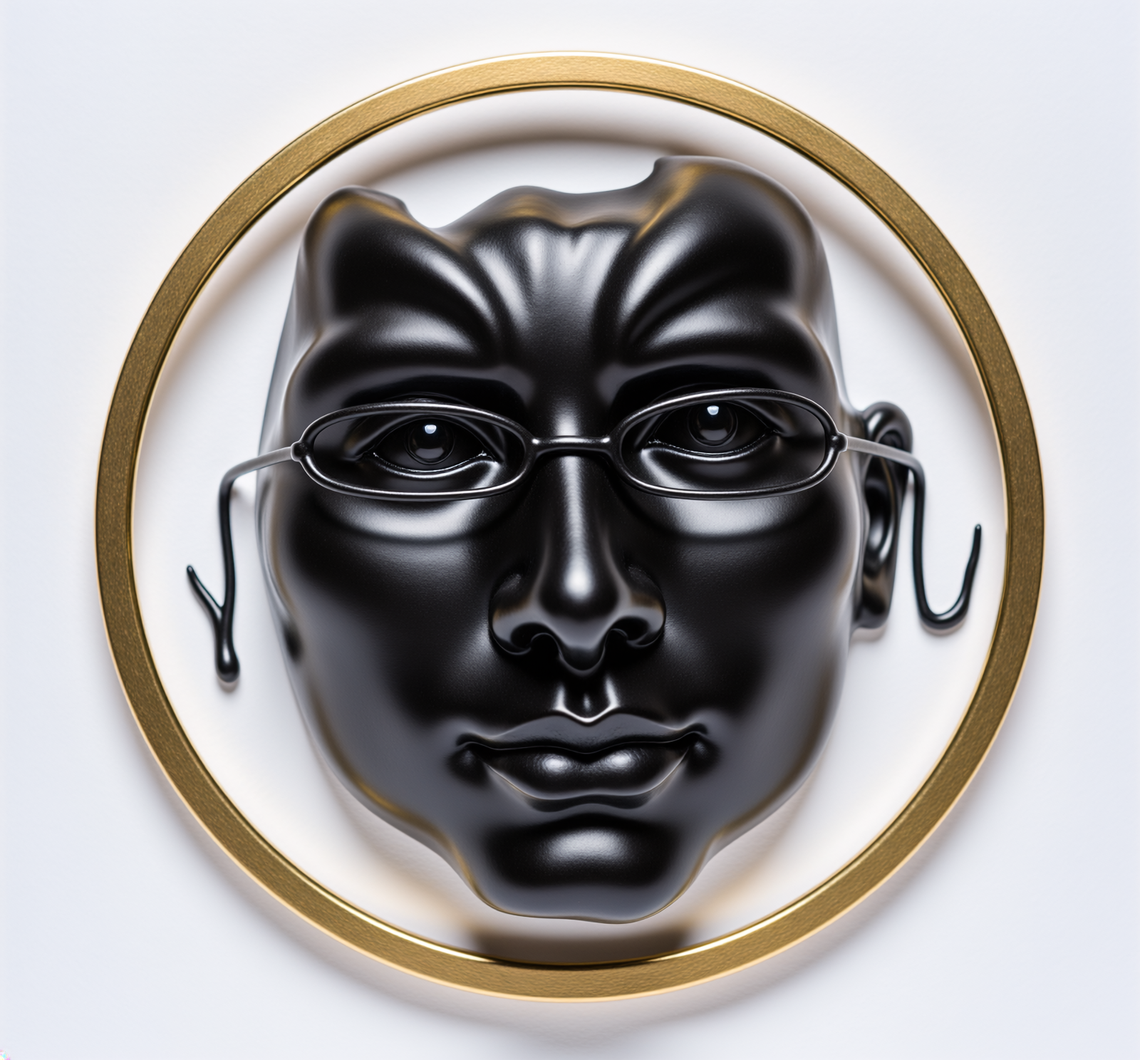 Firefly_black wax sculpture of THE FACE, with glasses, ca 634131